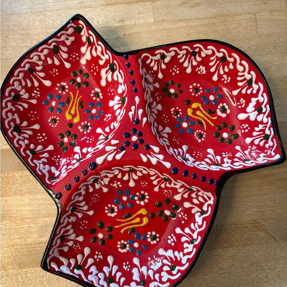 Handcrafted Red Ceramic Decorative Dish